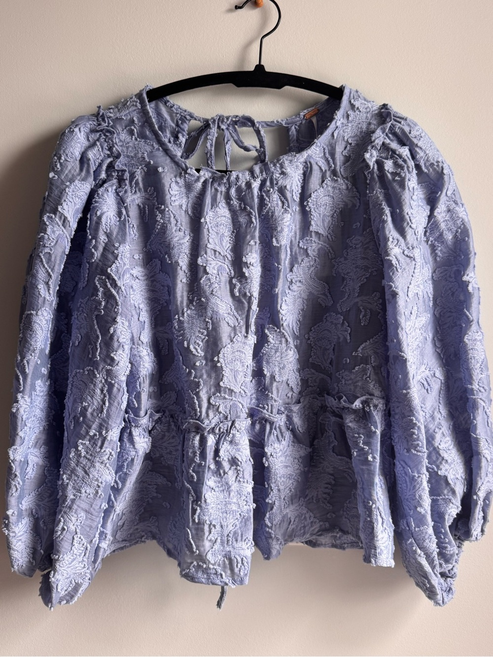 Free People Callie Top Light Blue Textured Long-Sleeve Top size Small NWT